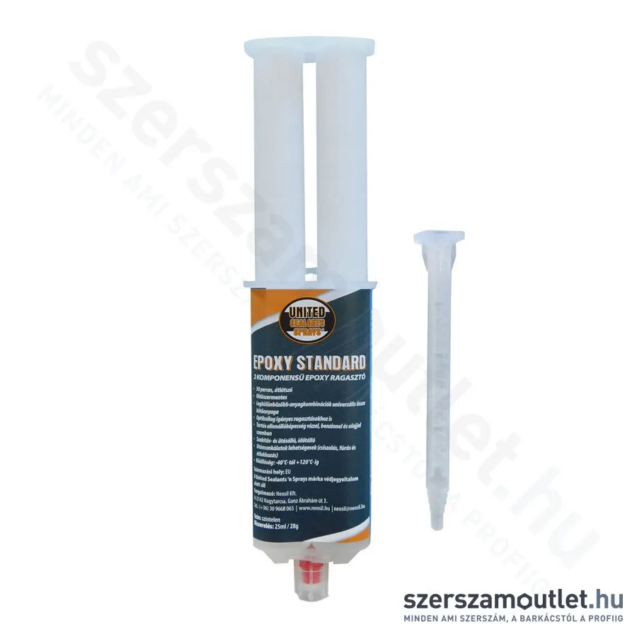 UNITED SEALANTS EPOXY STANDARD Ikerfecskendős, kétkomponensű ragasztó 25ml (30 perc) (US3110)