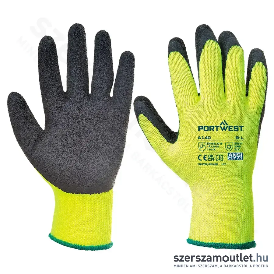 PORTWEST A140 Thermal latex mártott kesztyű (Citrom/Fekete) (A140BKR)