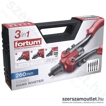 FORTUM Szegecsanya és popszegecs húzó fogó kofferben (M3-M10/2,4-6,4mm)