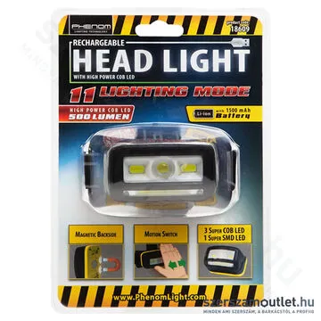 PHENOM COB LED fejlámpa - mozgásérzékelős 500lm