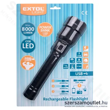 EXTOL LED zseblámpa, USB újratölthető (8000lm)