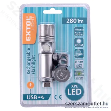 EXTOL LED zseblámpa, USB újratölthető (280lm)