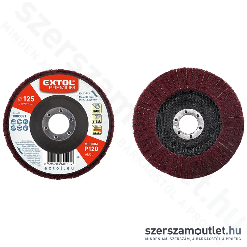 EXTOL Lamellás csiszolótárcsa 125x22mm P120