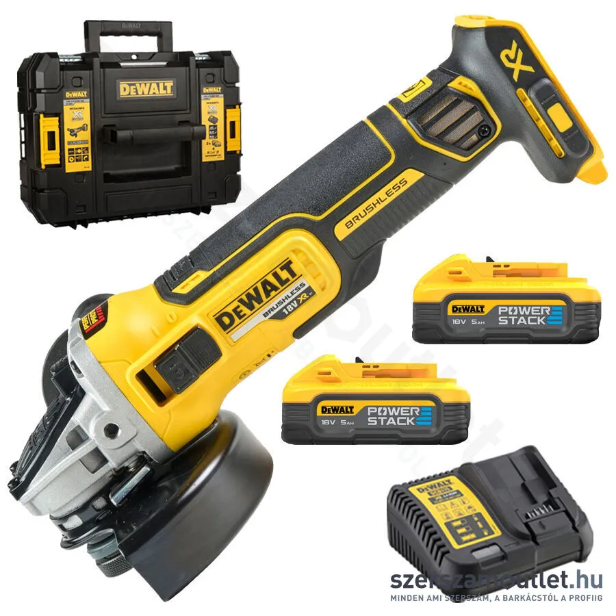 DEWALT DCG405H2T-QW Akkus szénkefementes sarokcsiszoló (125mm/2xPowerStack™)