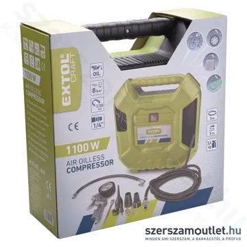 EXTOL EXTOL olajmentes légkompresszor, 1100W, 8 bar, beszívott levegő: 180l/min
