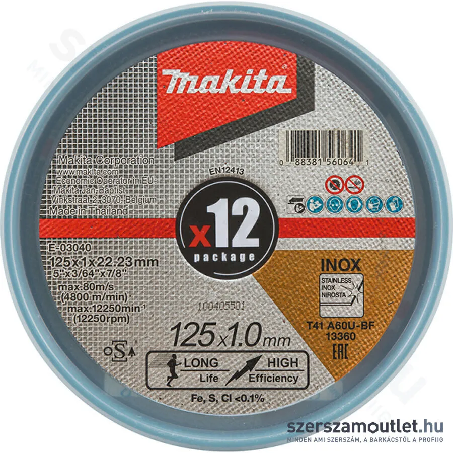 MAKITA Vágókorong 12db 125x1,0mm Inox (E-03040-12)