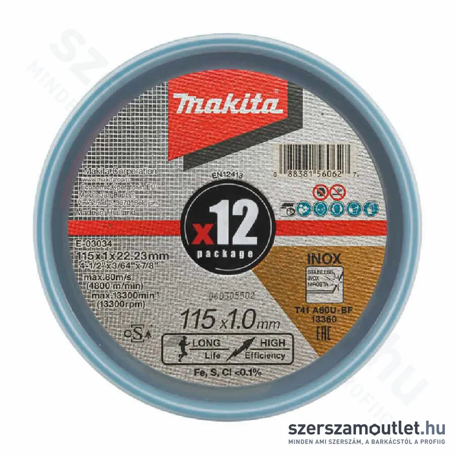 MAKITA Vágókorong 12db 115x1,0mm Inox (E-03034-12)