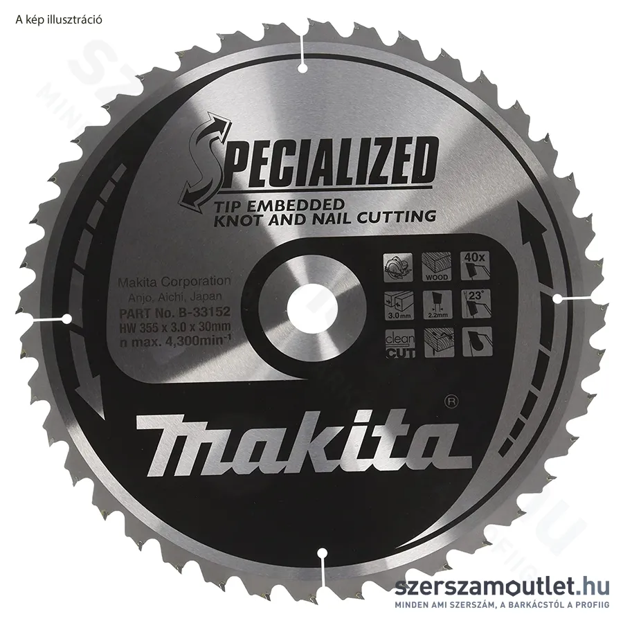 MAKITA SPECIALIZED Körfűrésztárcsa SZÖG,CSOMÓSFA 185x30mm Z40 (B-09494) (B-33174)