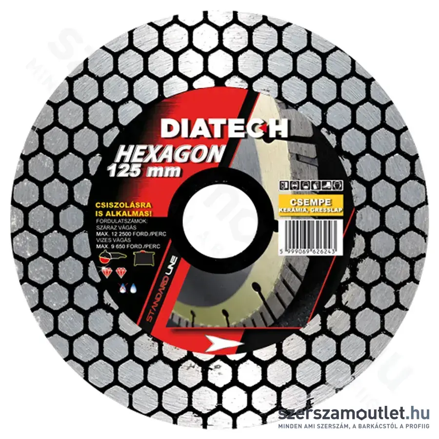DIATECH HEXAGON Gyémánt csiszoló- és vágókorong 125x22,2mm (HCSVK-125)