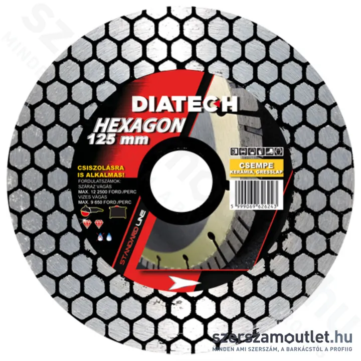 DIATECH HEXAGON Gyémánt csiszoló- és vágókorong 125x22,2mm (HCSVK-125)