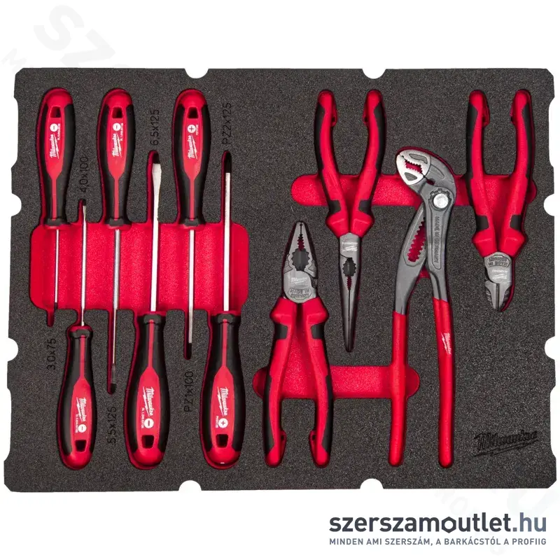 MILWAUKEE PACKOUT Csavarhúzó és fogó készlet habbetétben 10 részes (4932493638)