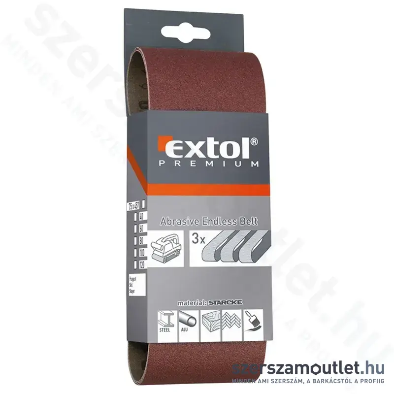 EXTOL Csiszolószalag készlet 75x533mm P40 (3db)