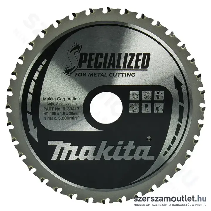 MAKITA SPECIALIZED Körfűrésztárcsa (FÉM) 185x30mm Z36 (B-33417)