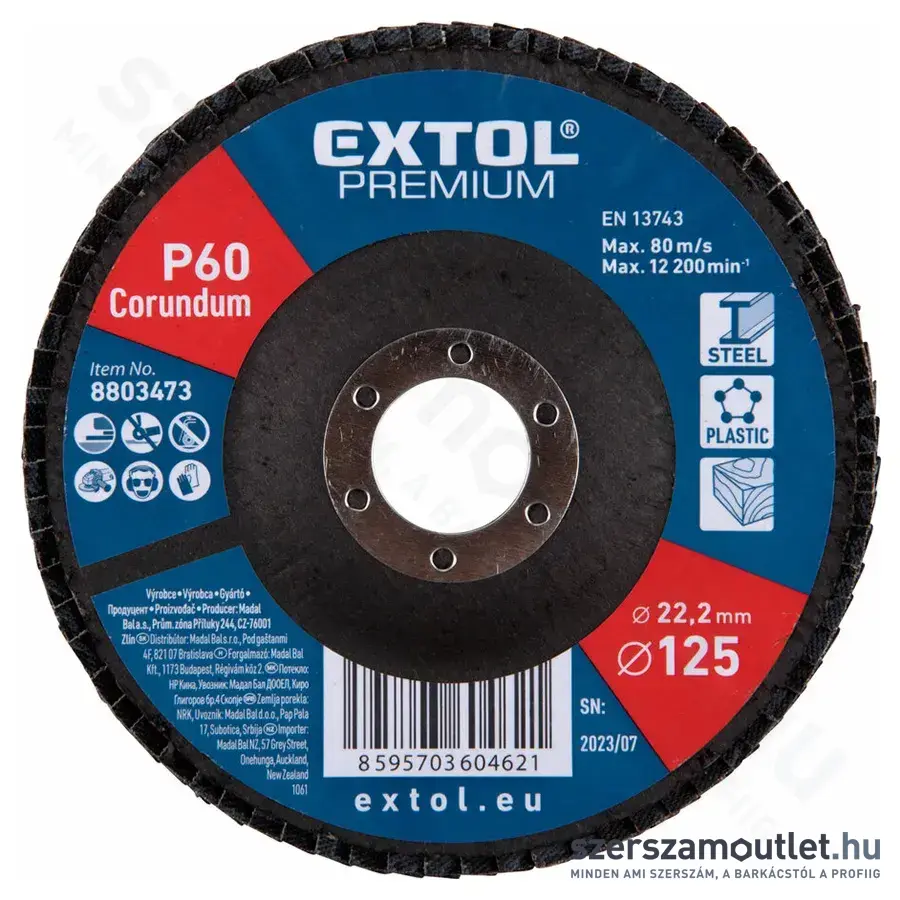 EXTOL Lamellás csiszolótárcsa kúpos, P60, 125×22,2mm (8803473)