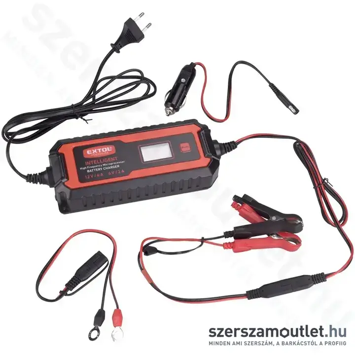 EXTOL Intelligens autós akkutöltő, mikroprocesszoros 12V/6V