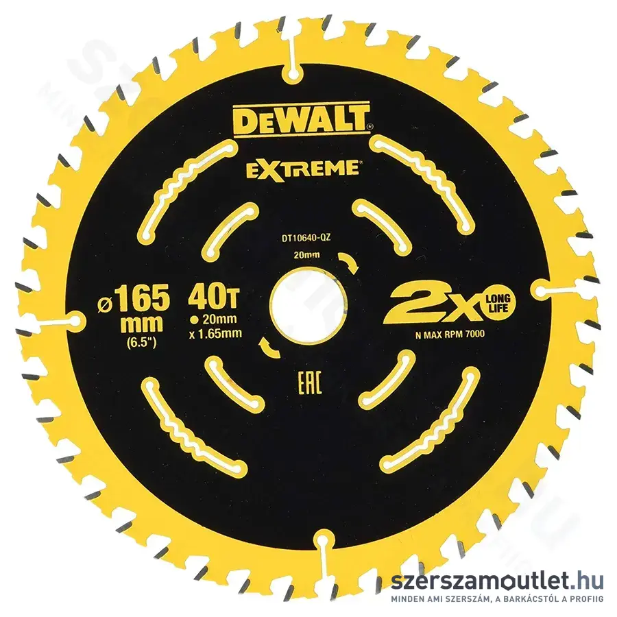 DEWALT EXtreme Körfűrészlap fához, 40T, 165x20mm (DT10640-QZ)