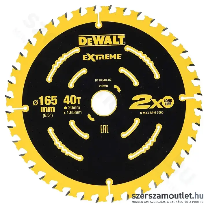 DEWALT EXtreme Körfűrészlap fához, 40T, 165x20mm (DT10640-QZ)