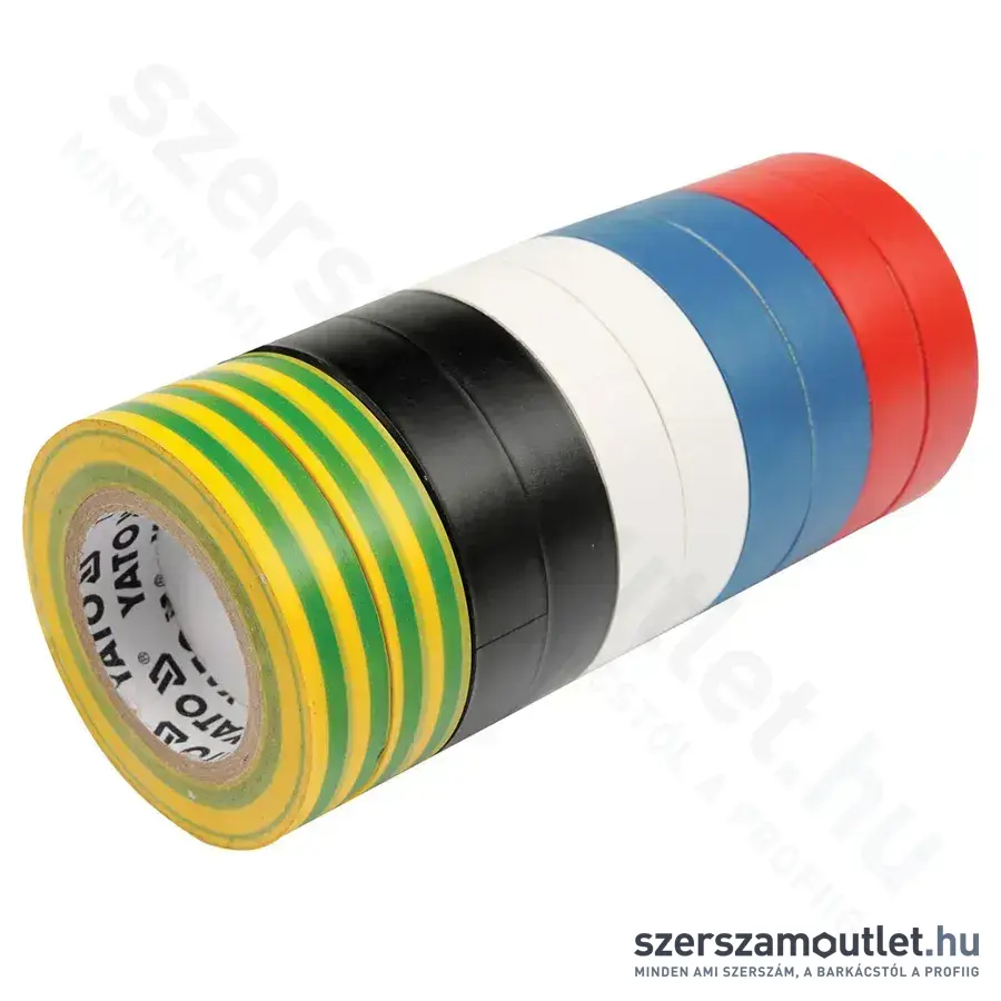 YATO Szigetelőszalag 19x0,13mm/20m (10db/csomag) (Piros/Kék/Fehér/Fekete/Zöld-Sárga) (YT-8173)