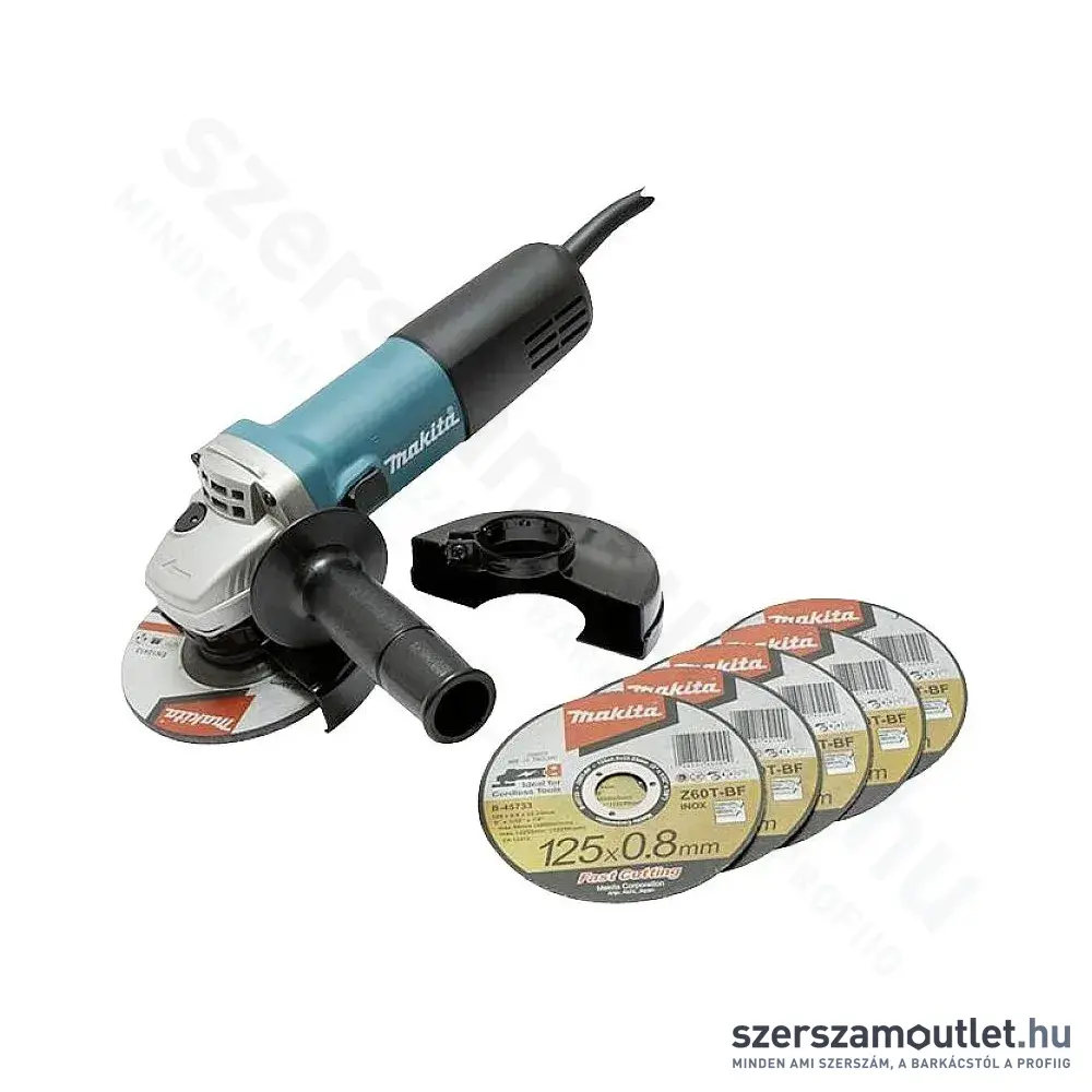 MAKITA 9558HNRX1 Sarokcsiszoló lágyindítással (840W/125mm) + 5db Vágótárcsa