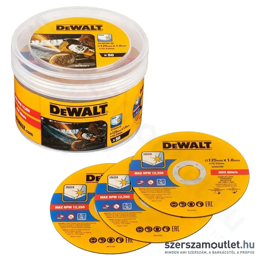 DEWALT INOX Ragasztott vágókorong 125x1x22,23mm (50db/vödör)