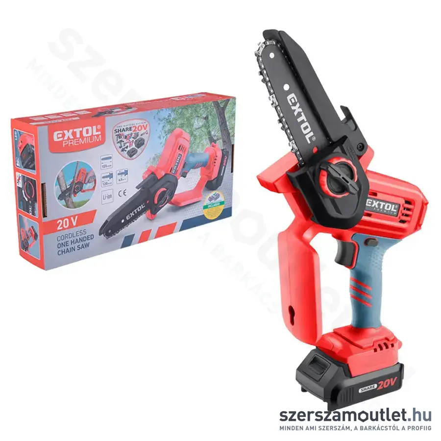 EXTOL Share20V Akkus láncfűrész, egykezes, 155mm (2,0Ah/20V)