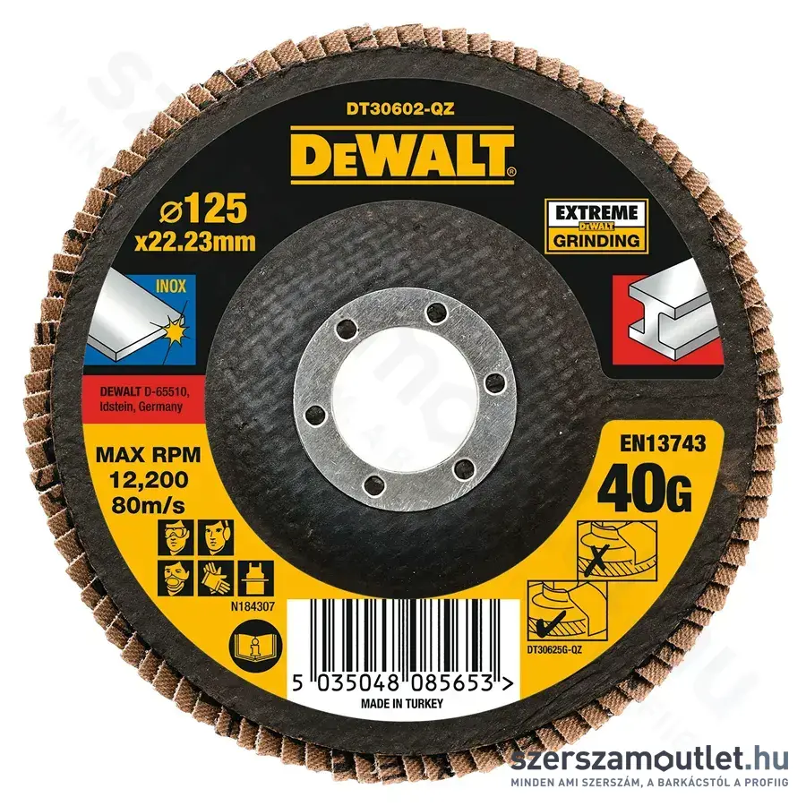 DEWALT EXTREME lamellás csiszolókorong Ø125 x 22.2 x 40G lapos Jumbo P40