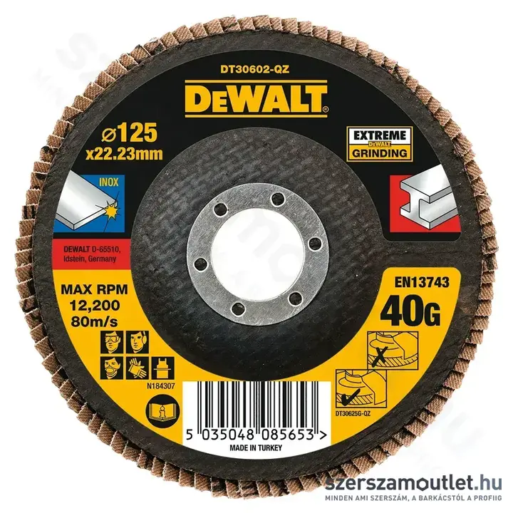 DEWALT EXTREME lamellás csiszolókorong Ø125 x 22.2 x 40G lapos Jumbo P40