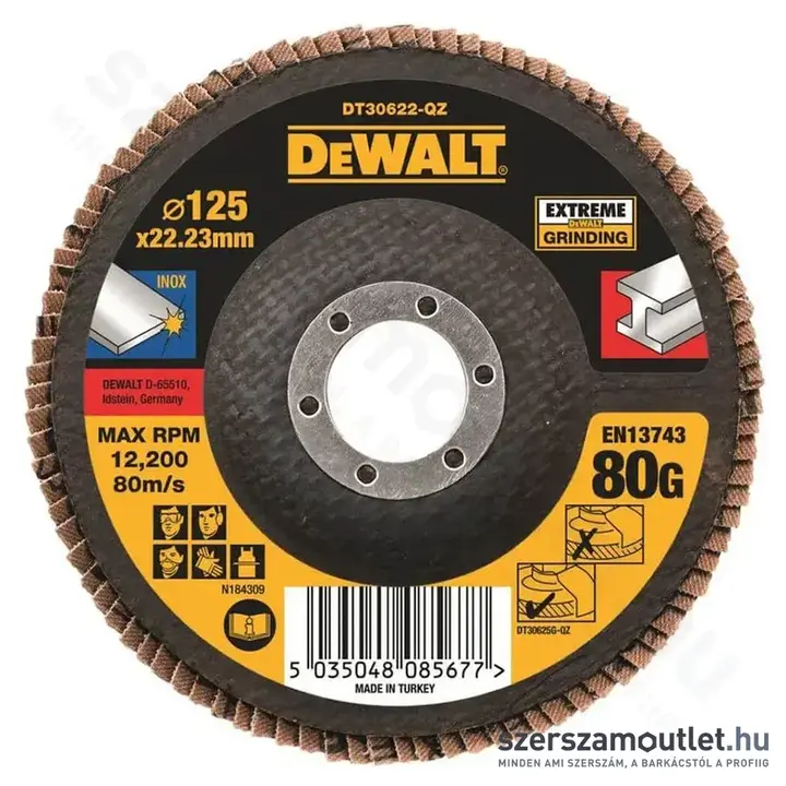 DEWALT Extreme Lamellás csiszolótárcsa P80, 125x22,23mm