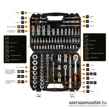 NEO TOOLS Dugókulcs -és bitkészlet 1/4"-1/2", 94db-os