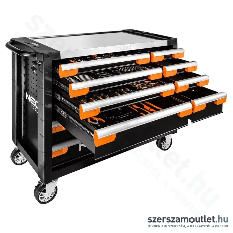 NEO TOOLS PRO Műhelykocsi, 12 fiókos + szerszám készlet 229db-os