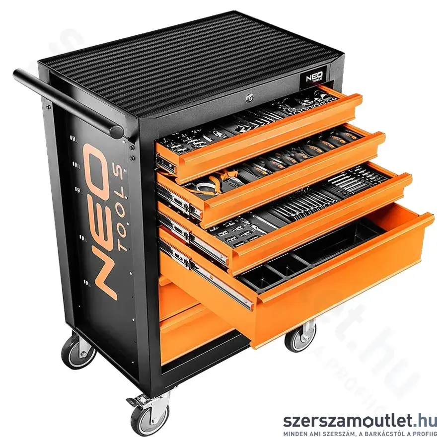 NEO TOOLS Műhelykocsi, 6 fiókos, 680x460x1030mm + szerszám készlet 149db-os