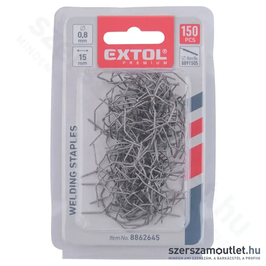 EXTOL Hegesztő kapcsok, V alakú, 0,8x15mm (150db/doboz)