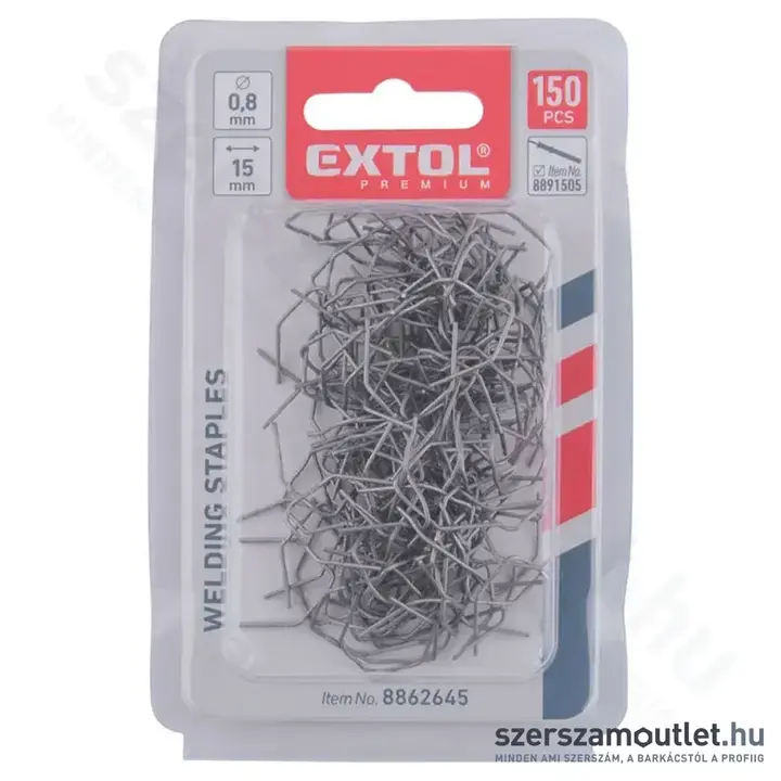 EXTOL Hegesztő kapcsok, V alakú, 0,8x15mm (150db/doboz)