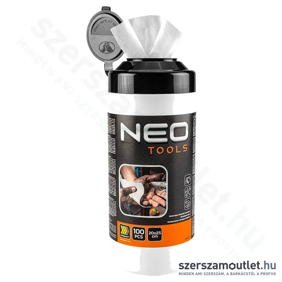 NEO TOOLS Kéztisztító kendő, citrus illatú (100db/csomag)