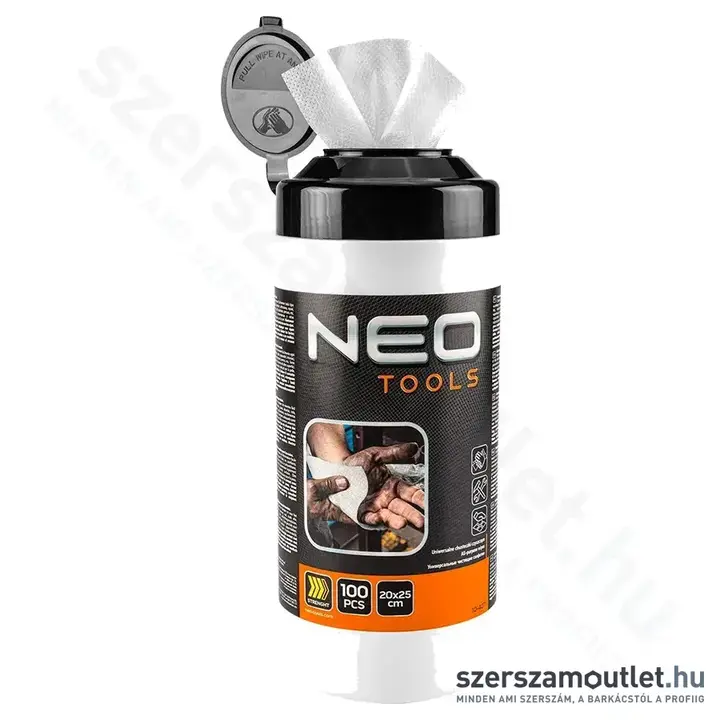 NEO TOOLS Kéztisztító kendő, citrus illatú (100db/csomag)