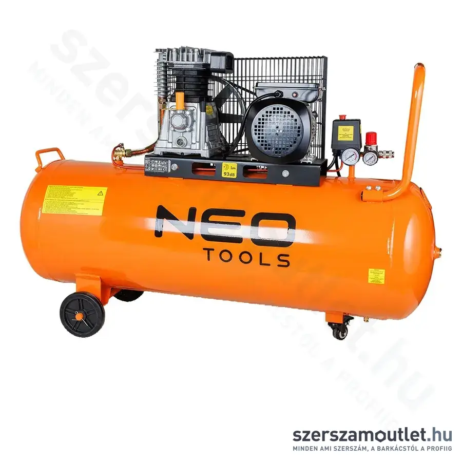 NEO TOOLS Olajkompresszor, 2 csatlakozó/nyomásmérő, olajkenésű, 150L, 10bar, 330L/perc, 230 V, 2200 