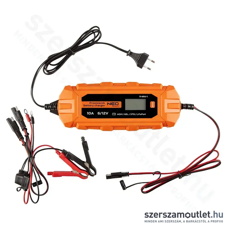 NEO TOOLS Automatikus akkutöltő savas/AGM/gél akkukhoz, 10A/160W, 3-200Ah, 220-240V