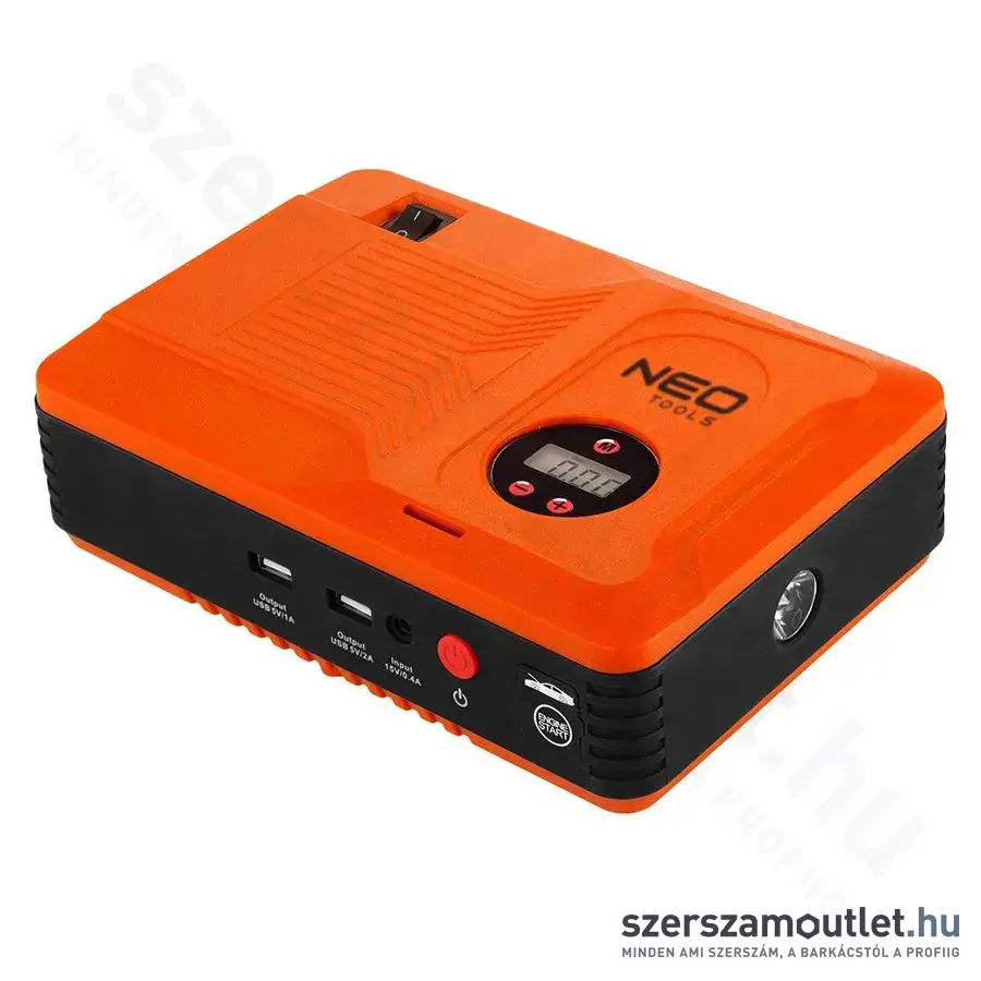 NEO TOOLS Multifunkciós gyorsindító, akkuindító, indításrásegítő, kompresszor, powerbank, lámpa
