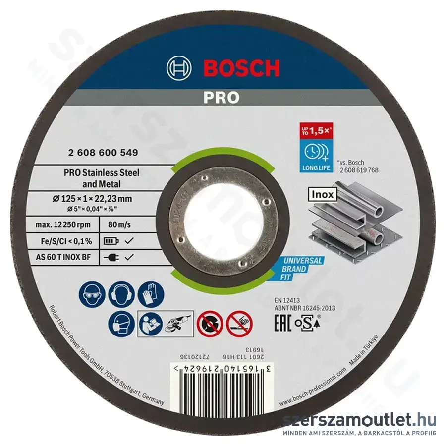 BOSCH RAPIDO Expert Inox vágótárcsa 125x1,0x22,23mm (2608600549)