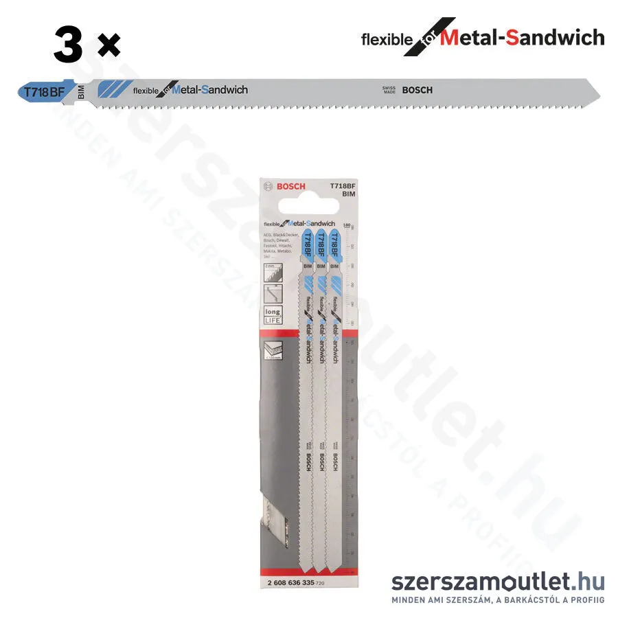 BOSCH T 718 BF Flexible for Metal-Sandwich szúrófűrészlap 180mm [3db/csomag] (2608636335)