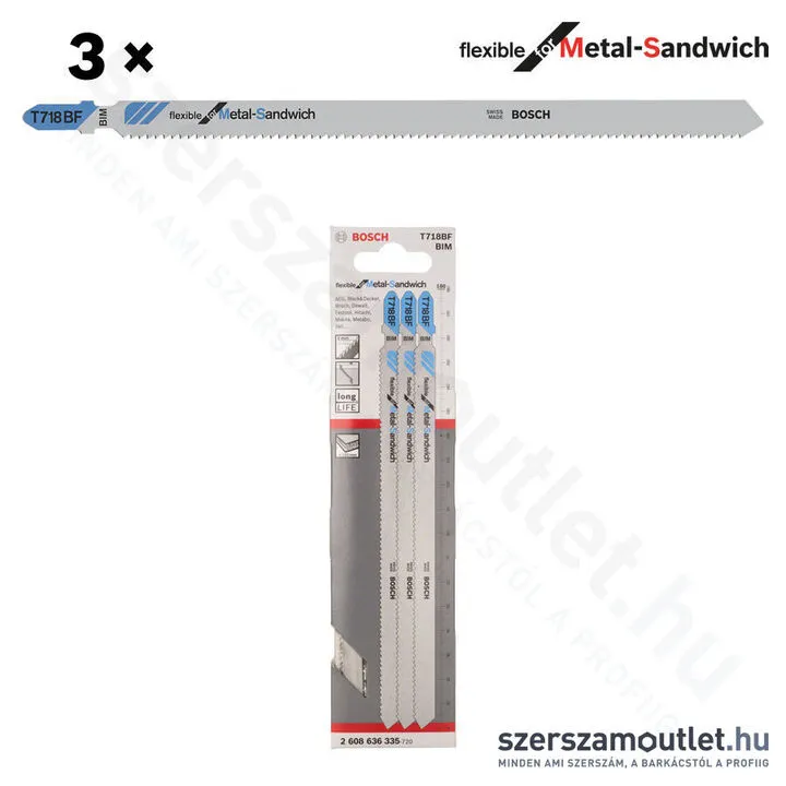 BOSCH T 718 BF Flexible for Metal-Sandwich szúrófűrészlap 180mm [3db/csomag] (2608636335)