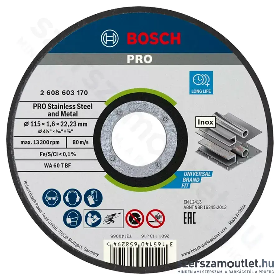 BOSCH Standard for Inox vágótárcsa 115x1,6x22,23mm (2608603170)