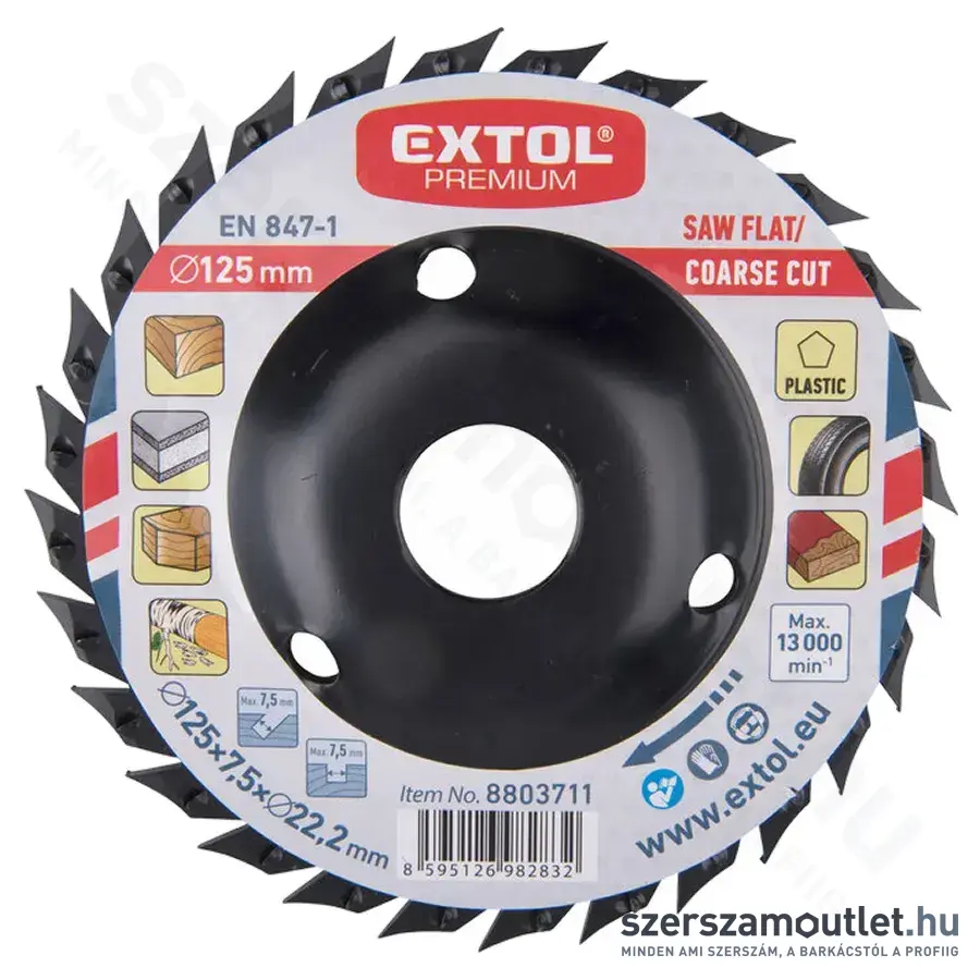 EXTOL Faforgácsoló korong sarokcsiszolóhoz 125x22,2mm