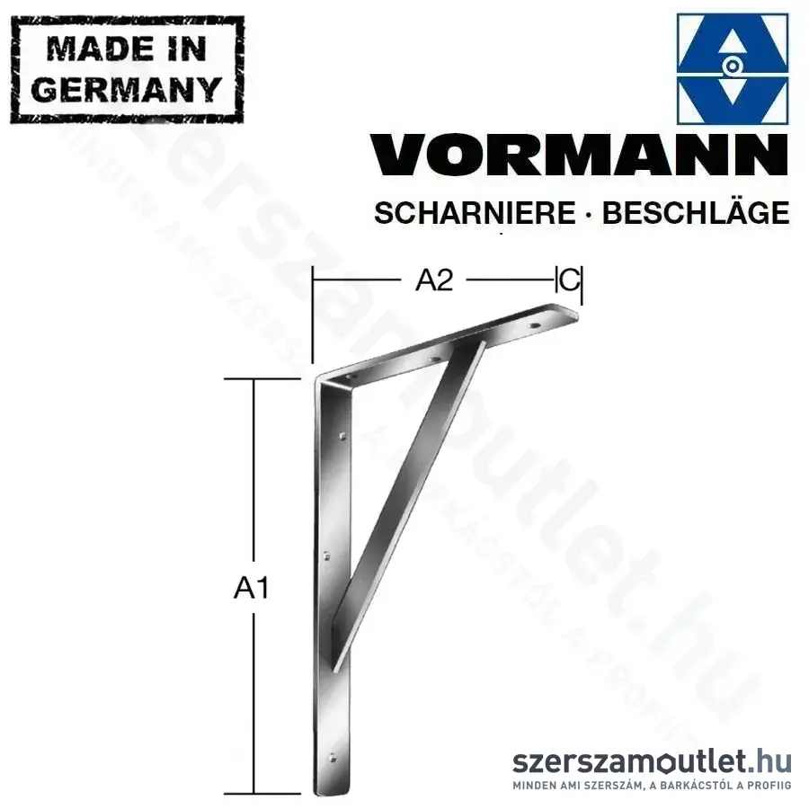 VORMANN horganyzott polctartó 300x200x30mm