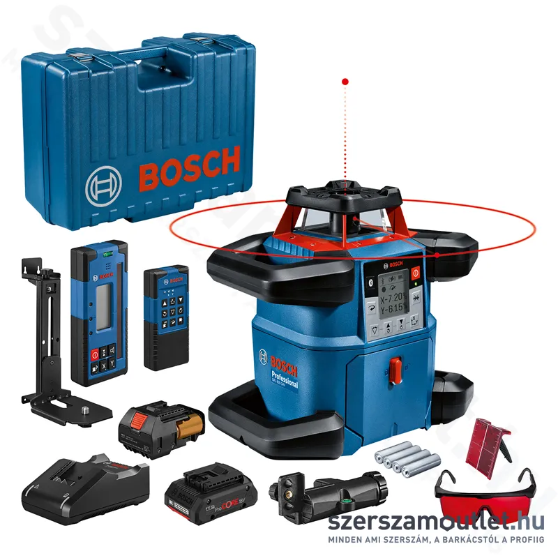 BOSCH GRL 600 CHV Akkus forgólézer +vevő +távvezérló +fali tartó +koffer (PIROS) (1x4,0Ah/18V)