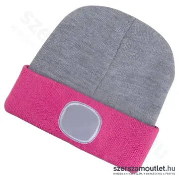 EXTOL Kötött sapka, kivehető LED homloklámpával 180lm (szürke/pink)