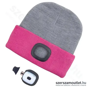 EXTOL Kötött sapka, kivehető LED homloklámpával 180lm (szürke/pink)
