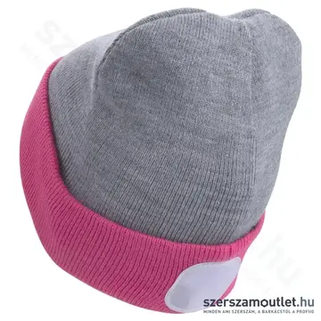 EXTOL Kötött sapka, kivehető LED homloklámpával 180lm (szürke/pink)
