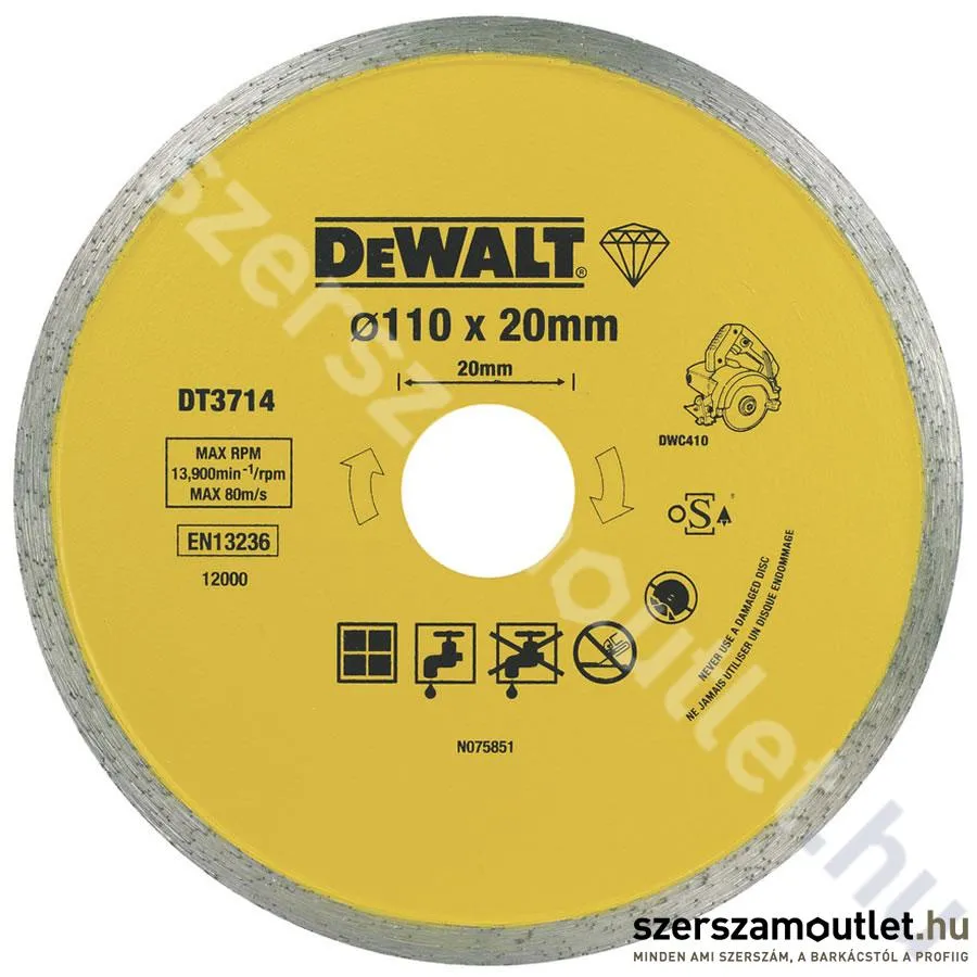 DEWALT Vizes/száraz csempevágó gyémánttárcsa 110×20mm (DT3714-QZ)