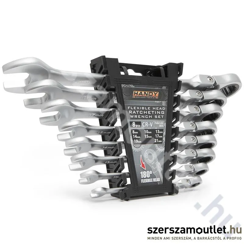 HANDY Csuklós racsnis csillag-villáskulcs készlet 8db-os (8-21mm) - flexibilis fejjel (10870)